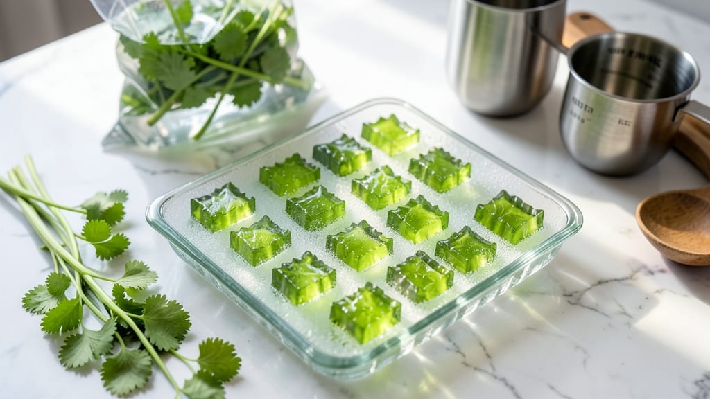 Freezing Fresh Cilantro in Ice Cubes